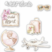Roze Globe Wereldreiziger Sticker (Voorkant)
