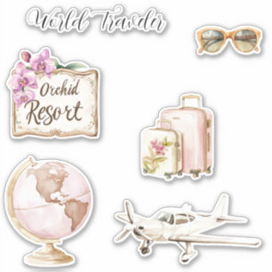 Roze Globe Wereldreiziger Sticker