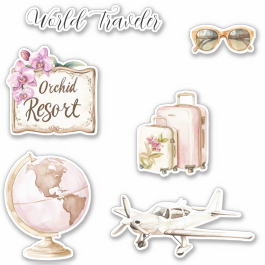 Roze Globe Wereldreiziger Sticker (Voorkant)