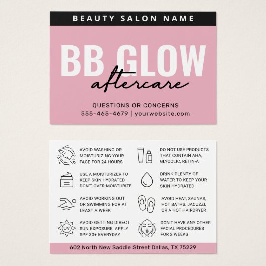 Roze gloed faculteit na Kaart van de zorginstructi (Voorkant /achterkant)