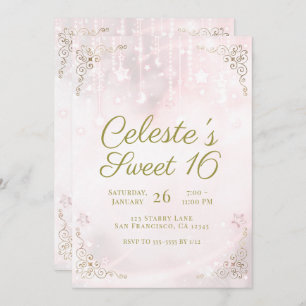Roze gloed & goudkoorts Sweet 16-partij Kaart