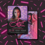 Roze gloed in de Donkere Neon Party Foto Sweet 16 Kaart<br><div class="desc">Deze coole en leuke uitnodiging voor zestien verjaardagsfeestjes is perfect voor een gloed-in-the-dark-themed feestje. Het kenmerkt handgeschreven typografie van het handtekeningsmanuscript die als het glanzend kijkt. Het bevat ook twee foto's van het verjaardagsmeisje en eenvoudige typografie. Het kleurenschema omvat zwart, wit, en neonroze. Het is modern, trendy, schattig, uniek en...</div>