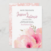 Roze Gloed Waterverf Pioen Save The Date Trouwkaar (Voorkant / Achterkant)