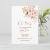 Roze gloeidraad Pampas Grass Boho Chic Baby shower Kaart (Staand voorkant)