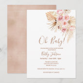 Roze gloeidraad Pampas Grass Boho Chic Baby shower Kaart (Voorkant / Achterkant)