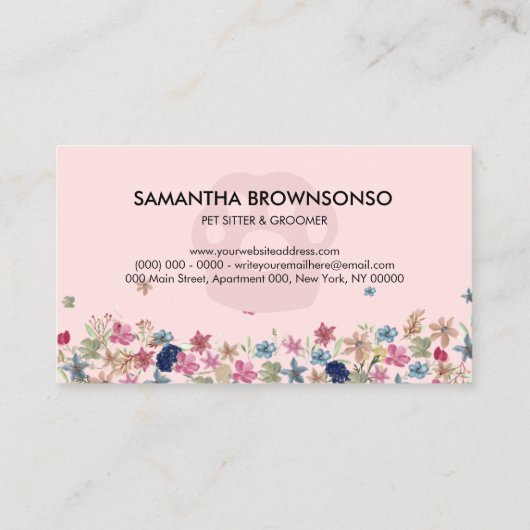 Roze gloeidraad Paw Pet Sitting Visitekaartje (Achterkant)