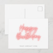 Roze gloeiende neon Business Birthday Briefkaart (Voorkant / Achterkant)