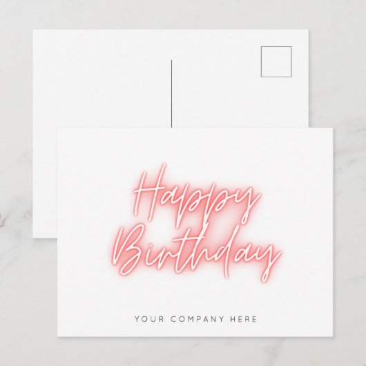 Roze gloeiende neon Business Birthday Briefkaart (Voorkant / Achterkant)