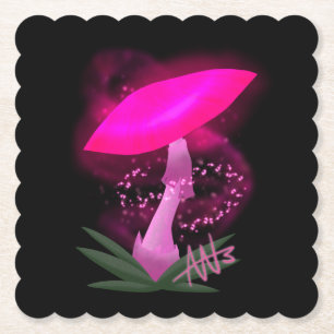 roze gloeiende paddenstoel kartonnen onderzetters