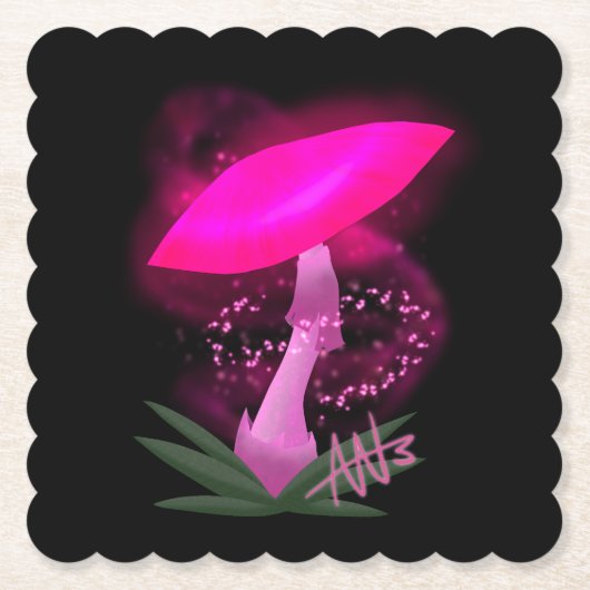  roze gloeiende paddenstoel kartonnen onderzetters (Voorkant)