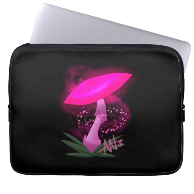  roze gloeiende paddenstoel laptop sleeve (Voorkant)