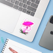  roze gloeiende paddenstoel op maat gesneden sticker (Laptop met iPhone)