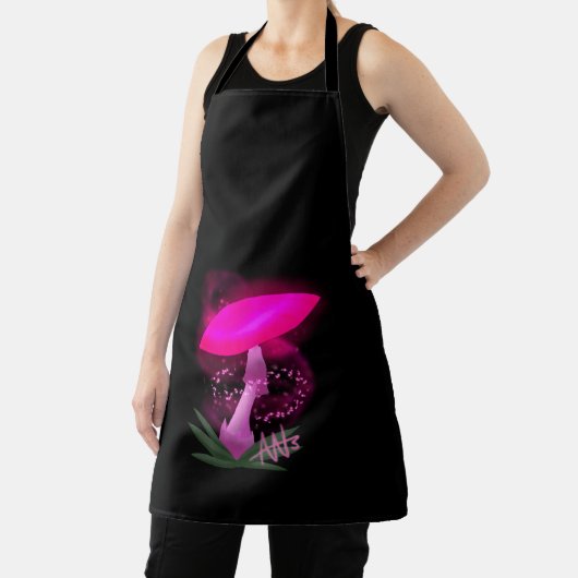  roze gloeiende paddenstoel zwart bandje Schort (Insitu)