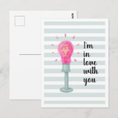 Roze gloeilamp Briefkaart Hartstrepen (Voorkant / Achterkant)