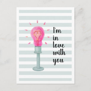 Roze gloeilamp Briefkaart Hartstrepen
