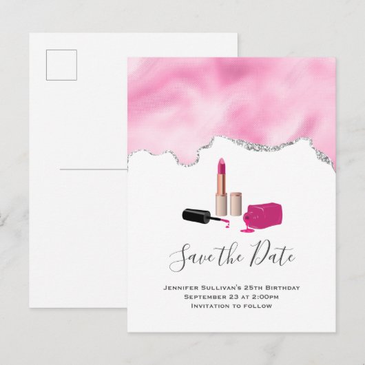 Roze gloeistok en nagelbewaarder Poolse bewaardatu Uitnodiging Briefkaart (Voorkant / Achterkant)