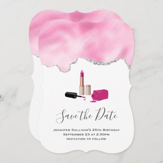 Roze gloeistok en nagelPoolse schoonheid Geëerd Save The Date (Voorkant / Achterkant)