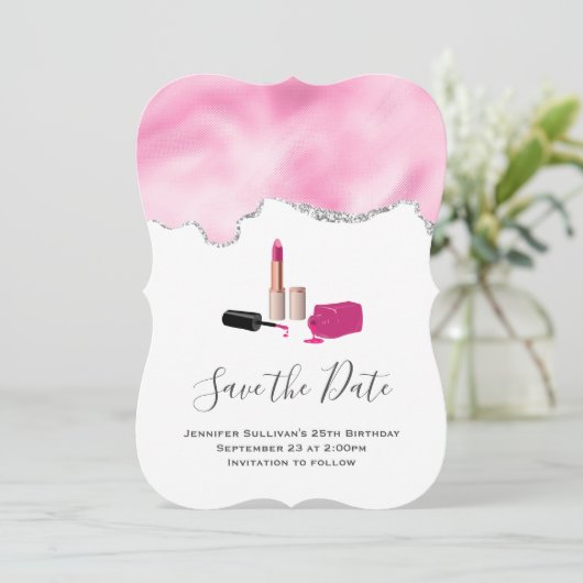 Roze gloeistok en nagelPoolse schoonheid Geëerd Save The Date (Staand voorkant)