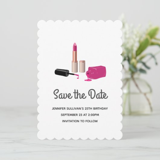 Roze gloeistok en nagelPoolse schoonheid Geëerd Save The Date (Staand voorkant)