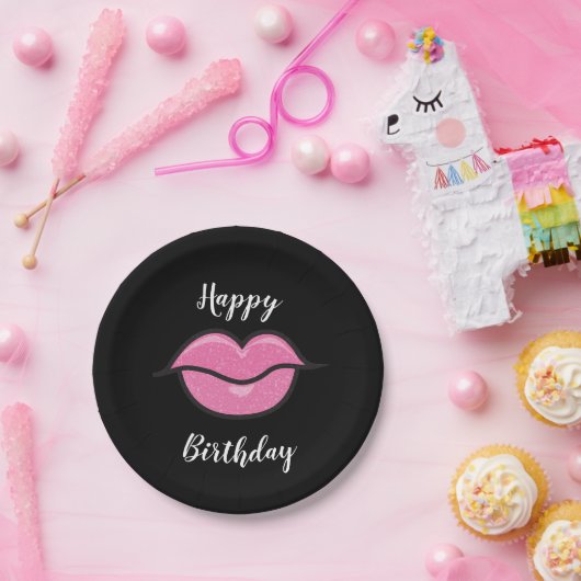 Roze Glossy Lips Beauty Make-up Verjaardagsfeestje Papieren Bordje (Feest)