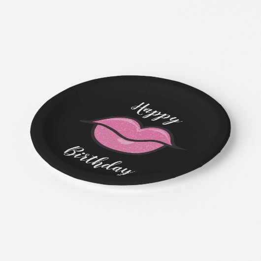 Roze Glossy Lips Beauty Make-up Verjaardagsfeestje Papieren Bordje (Gekanteld)