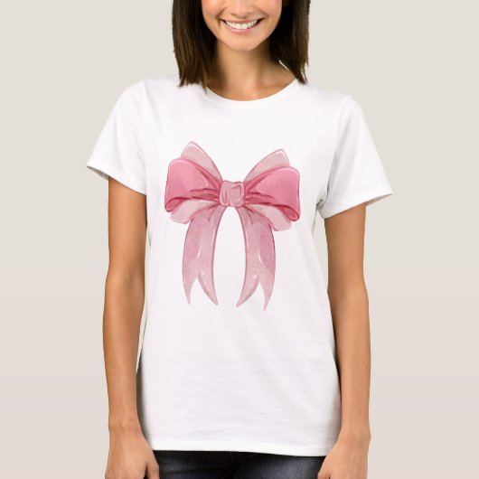 Roze Glossy Ribbon Bow Coquette T-shirt (Voorkant)