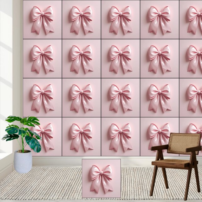Roze Glossy Ribbon Bow Esthetisch - Peel en Stick Behang (Creator heeft geüpload)