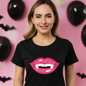 Roze Glossy Vampire Lips Fangs Mouth Halloween T-shirt