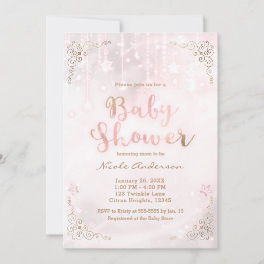 Roze Glow & Gold Celestial Sparkle Baby shower Kaart (Voorkant)