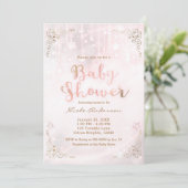Roze Glow & Gold Celestial Sparkle Baby shower Kaart (Staand voorkant)