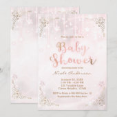 Roze Glow & Gold Celestial Sparkle Baby shower Kaart (Voorkant / Achterkant)