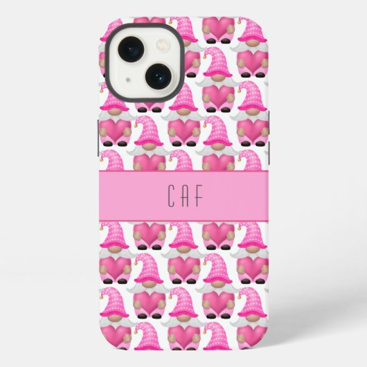 Roze Gnome-harten Monogram Bos Aardig iPhone Hoesje (Achterkant)