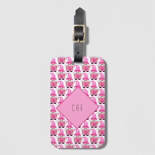 Roze Gnome-harten Monogram Bos Cute Bagagelabel (Voorkant (verticaal))