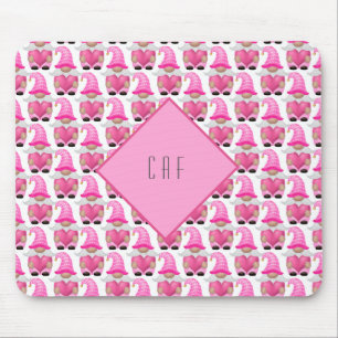 Roze Gnome-harten Monogram Bos Cute Muismat
