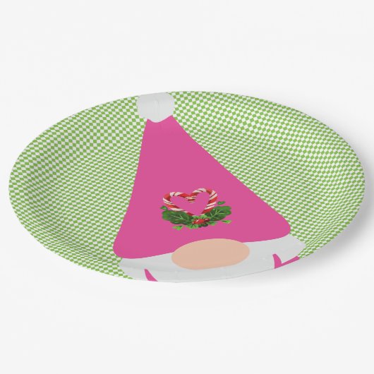 roze gnome kerst - groene schaakster leuk feestje papieren bordje (Gekanteld)