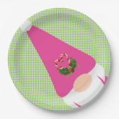 roze gnome kerst - groene schaakster leuk feestje papieren bordje (Voorkant)