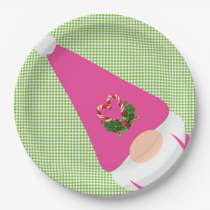 roze gnome kerst - groene schaakster leuk feestje papieren bordje
