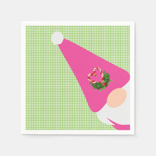 roze gnome kerst - groene schaakster leuk feestje servet