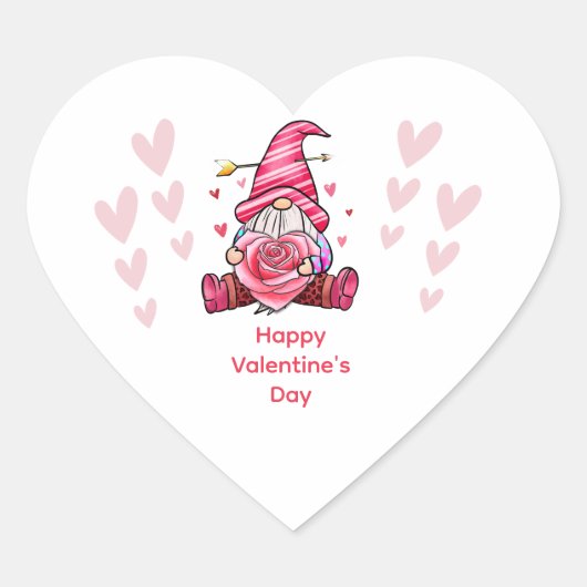 Roze Gnome Personalized Valentijnsdag Hart Sticker (Voorkant)