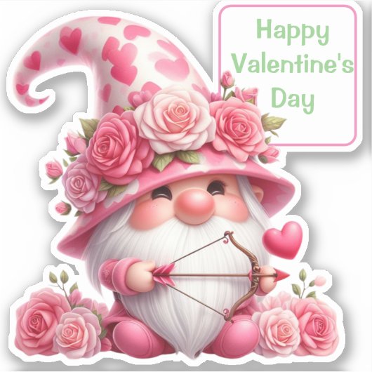 Roze Gnome Valentijn Cupido Contour Sticker (Voorkant)