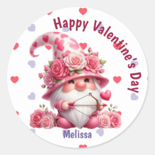 Roze Gnome Valentijn Cupido Ronde Sticker