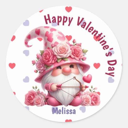 Roze Gnome Valentijn Cupido Ronde Sticker (Voorkant)
