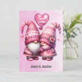 Roze Gnome Valentijn Paar Flat Feestdagenkaart (Staand voorkant)