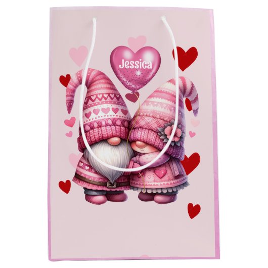Roze Gnome Valentijn Paar Medium Cadeauzakje (Voorkant)
