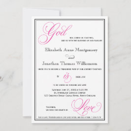 Roze God is Love Christelijk Wedding Invitations Kaart