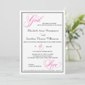Roze God is Love Christelijk Wedding Invitations Kaart (Staand voorkant)