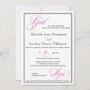 Roze God is Love Christelijk Wedding Invitations Kaart