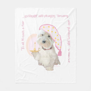 Roze Goedenacht Westie met Kaars Fleece Deken