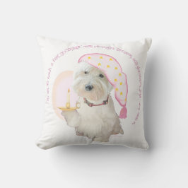 Roze Goedenacht Westie met Kaars Ronde Kussen