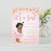 Roze Gold African American Baby shower Invitation Kaart (Staand voorkant)